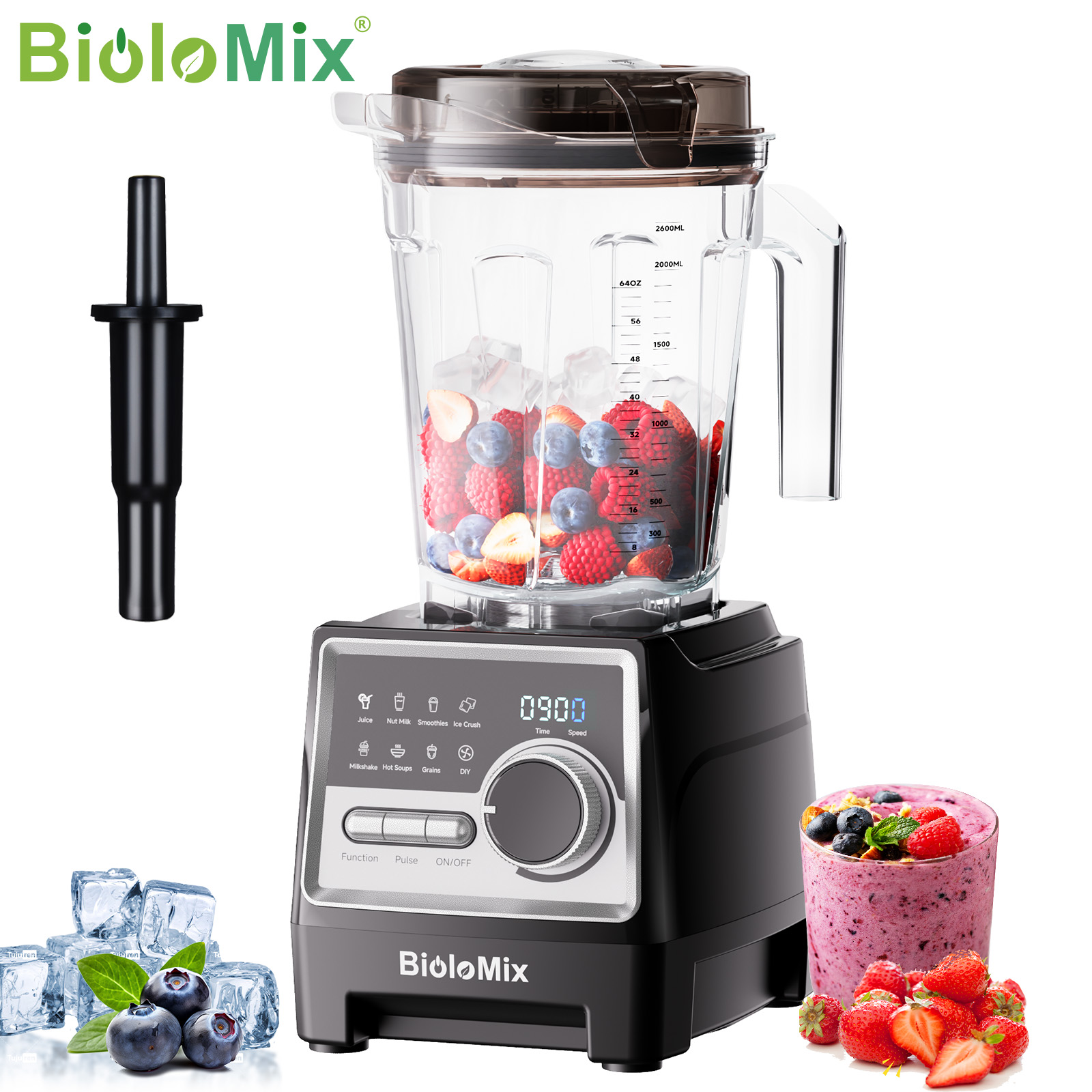 Commercial Blender Heavy Duty - BioloMix 1500W Professional Blender With 2.6L