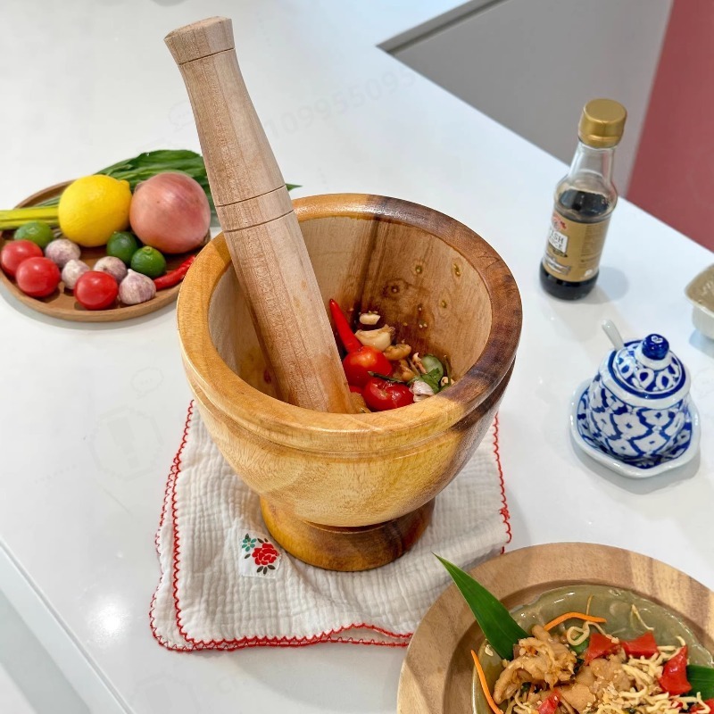 Commercial Kitchen Set - Natural Acacia Wood Mortar and Pestle